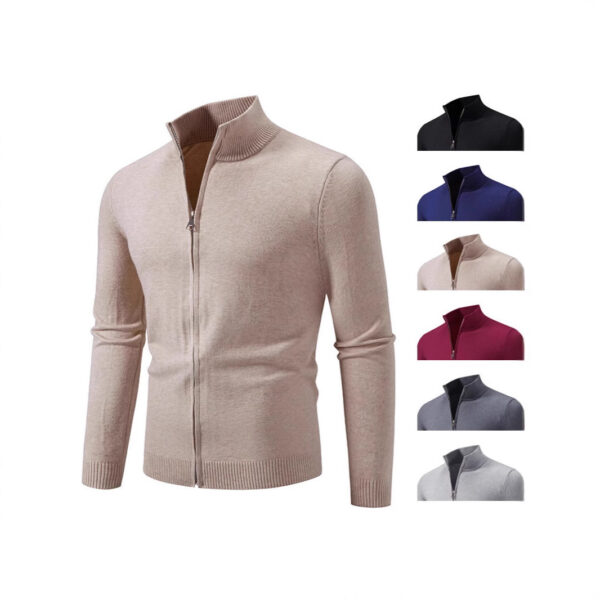 Stand Collar Simple Zipper Solid Color Cardigan Sweater - Image 5