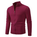 Stand Collar Simple Zipper Solid Color Cardigan Sweater