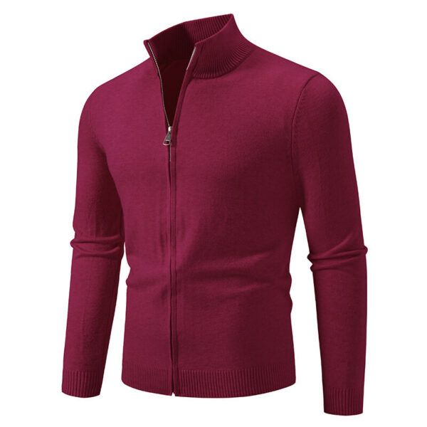 Stand Collar Simple Zipper Solid Color Cardigan Sweater - Image 9