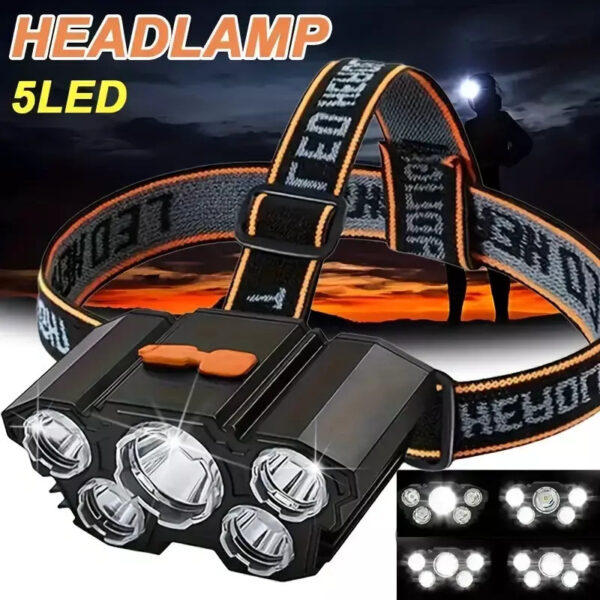 USB  LED Headlamp Rechargeable LED Lamp Headlight Head Torch Cable Light - Image 2