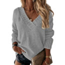 Solid Color V-neck Long-sleeved Pullover Sweater Top