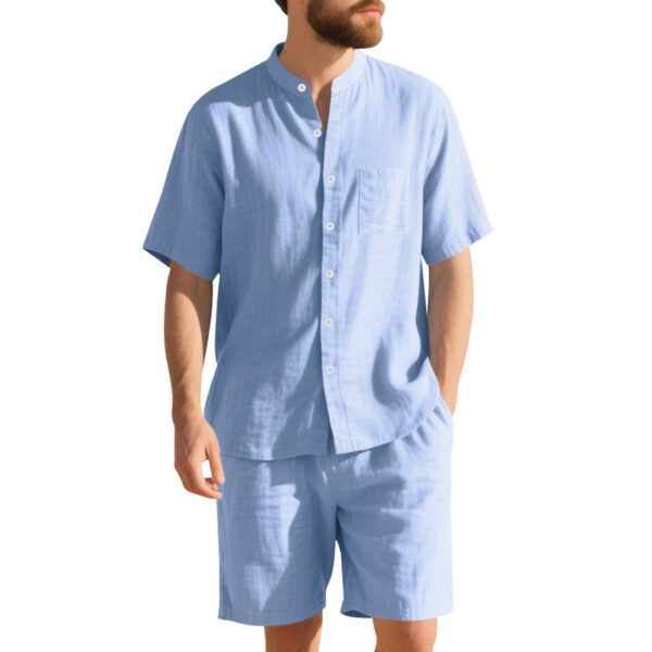 Suit Men's Summer Two-piece Suit Henry Collar Beach - Image 8