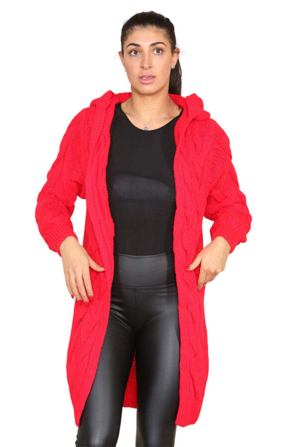 Knitted Cables Hooded Long Over Sized Cardigan - Image 3