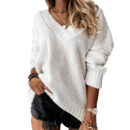 Solid Color V-neck Long-sleeved Pullover Sweater Top