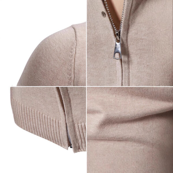 Stand Collar Simple Zipper Solid Color Cardigan Sweater - Image 10