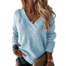 Solid Color V-neck Long-sleeved Pullover Sweater Top