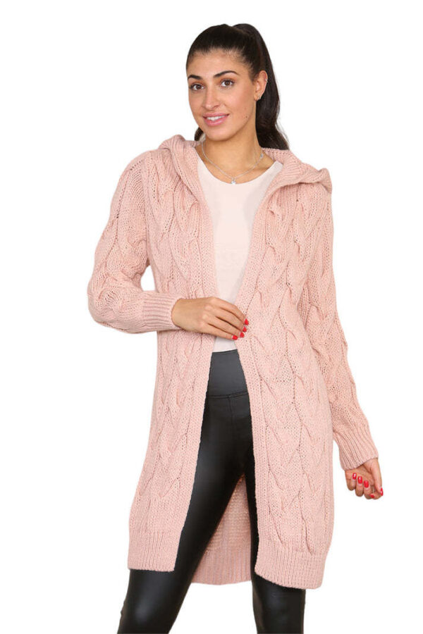 Knitted Cables Hooded Long Over Sized Cardigan - Image 4