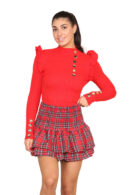 Ribbed Knit Gold Button Detail Jumper With Frill