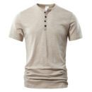 Men's Slub Cotton Casual Solid Color Short Sleeve