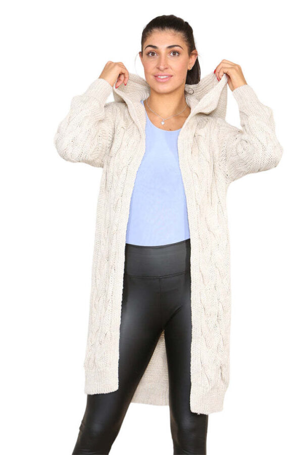 Knitted Cables Hooded Long Over Sized Cardigan - Image 10