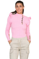 Ribbed Knit Gold Button Detail Jumper With Frill