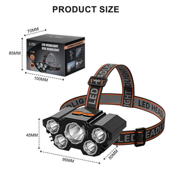 USB  LED Headlamp Rechargeable LED Lamp Headlight Head Torch Cable Light - Image 3
