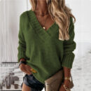 Solid Color V-neck Long-sleeved Pullover Sweater Top