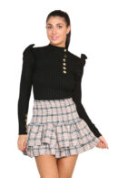 Ribbed Knit Gold Button Detail Jumper With Frill