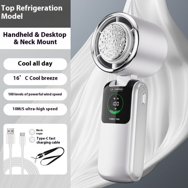 New Ice Pack High-Speed Handheld Eletirc Fan Speed Adjustable Folding Mini Fan Portable Outdoor Hanging Neck Small Fan - Image 5