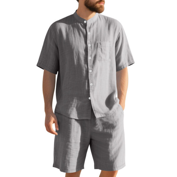 Suit Men's Summer Two-piece Suit Henry Collar Beach - Image 5