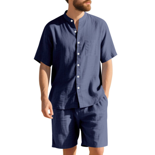 Suit Men's Summer Two-piece Suit Henry Collar Beach - Image 4