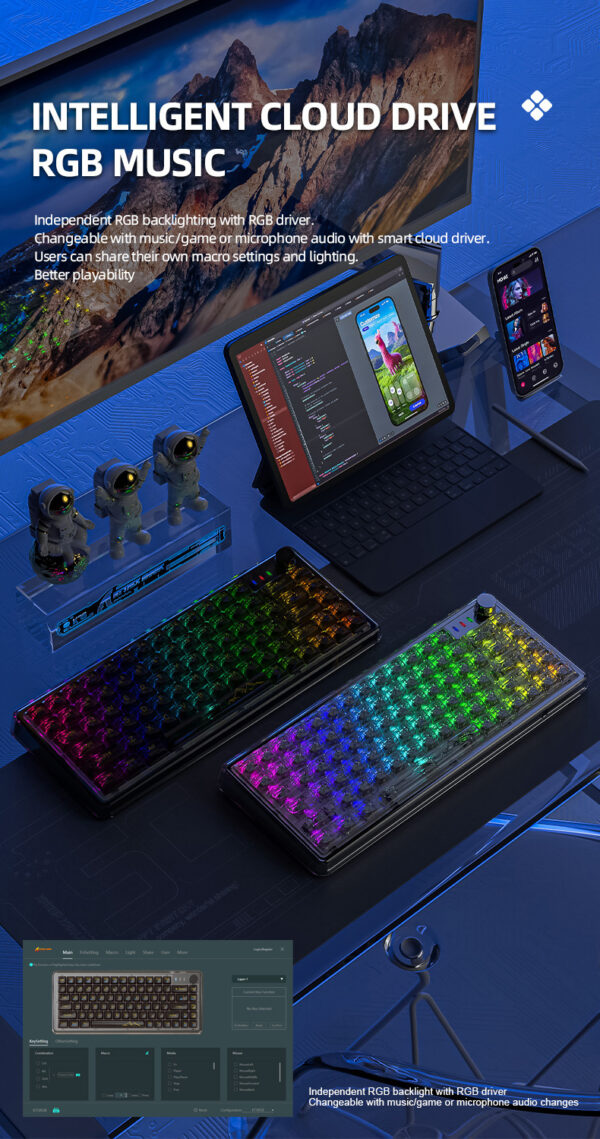 Attack Shark K75RGB Wireless Mechanical Bluetooth Transparent Gasket Hot Plug Keyboard - Image 7