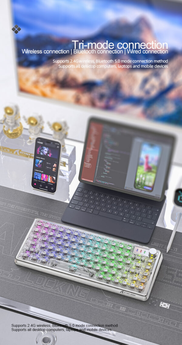 Attack Shark K75RGB Wireless Mechanical Bluetooth Transparent Gasket Hot Plug Keyboard - Image 2
