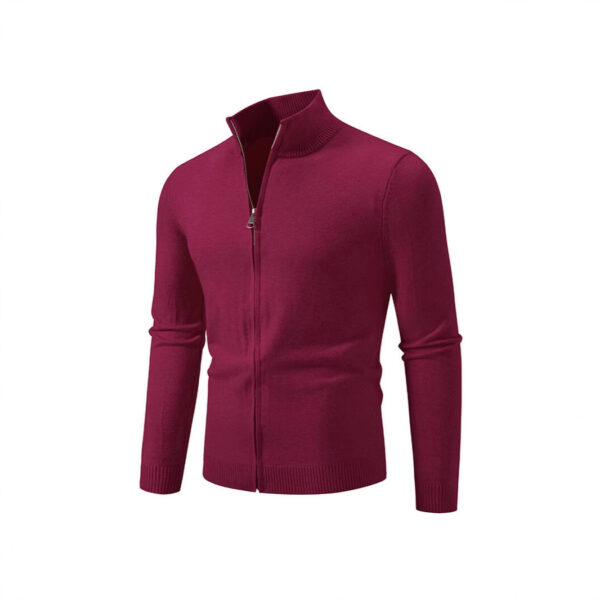 Stand Collar Simple Zipper Solid Color Cardigan Sweater - Image 4