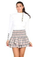 Ribbed Knit Gold Button Detail Jumper With Frill