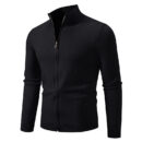Stand Collar Simple Zipper Solid Color Cardigan Sweater