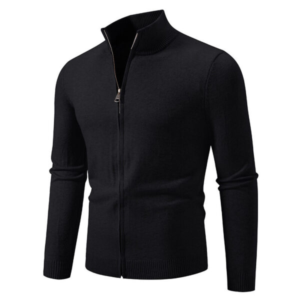 Stand Collar Simple Zipper Solid Color Cardigan Sweater