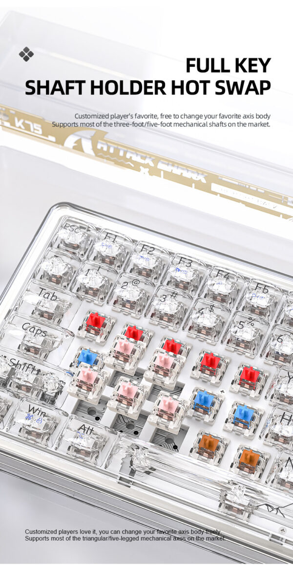 Attack Shark K75RGB Wireless Mechanical Bluetooth Transparent Gasket Hot Plug Keyboard - Image 9