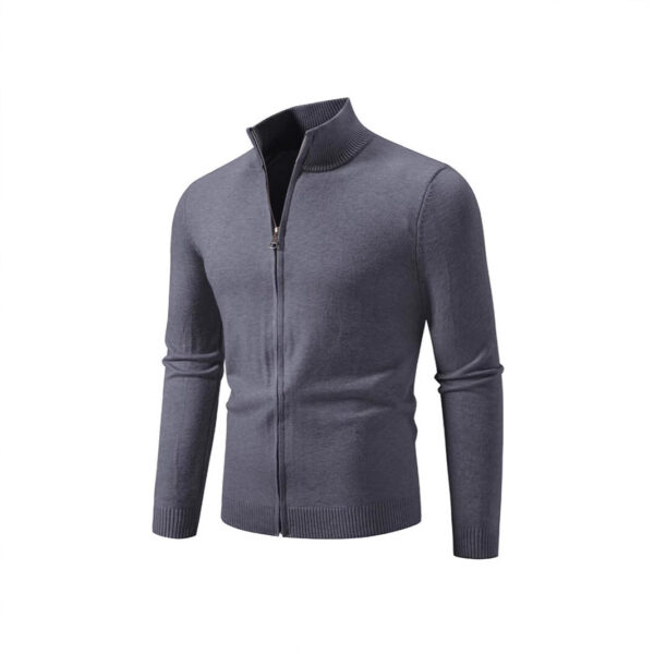 Stand Collar Simple Zipper Solid Color Cardigan Sweater - Image 6