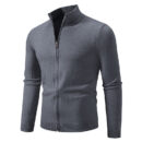 Stand Collar Simple Zipper Solid Color Cardigan Sweater