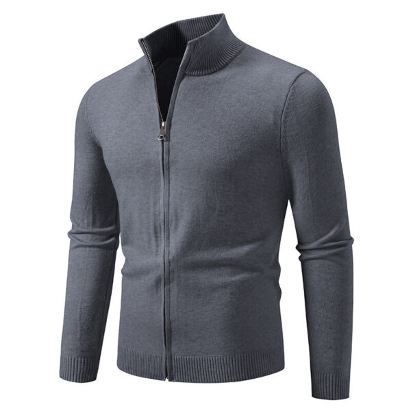 Stand Collar Simple Zipper Solid Color Cardigan Sweater - Image 7