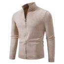 Stand Collar Simple Zipper Solid Color Cardigan Sweater
