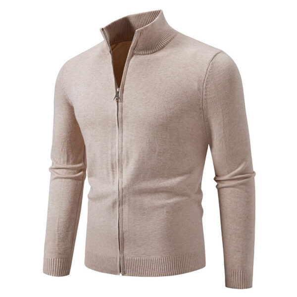 Stand Collar Simple Zipper Solid Color Cardigan Sweater - Image 8