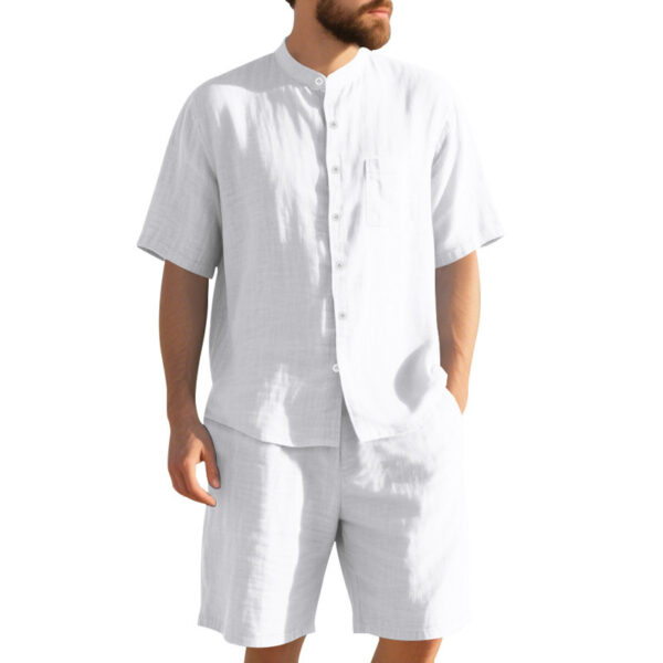 Suit Men's Summer Two-piece Suit Henry Collar Beach - Image 6
