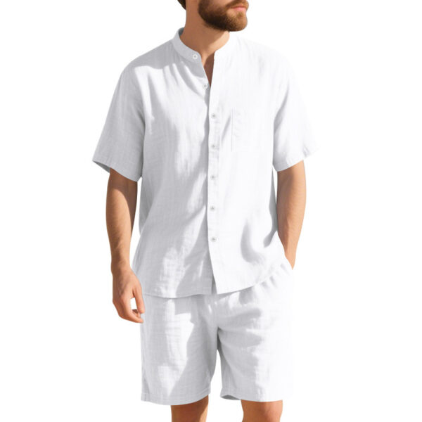 Suit Men's Summer Two-piece Suit Henry Collar Beach - Image 3
