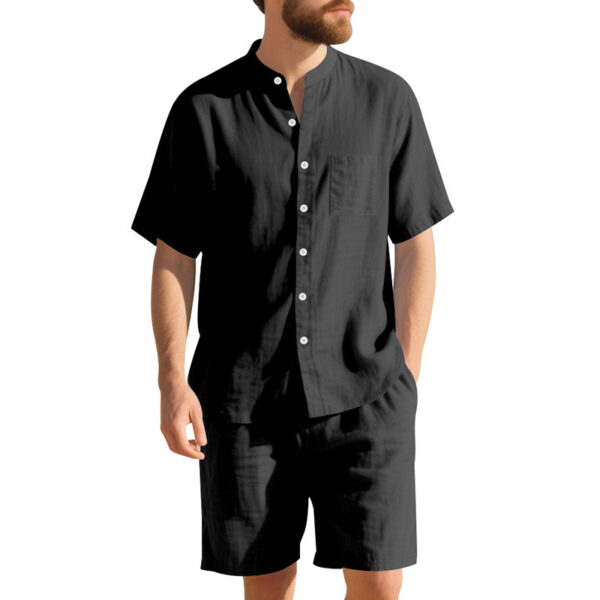 Suit Men's Summer Two-piece Suit Henry Collar Beach - Image 7