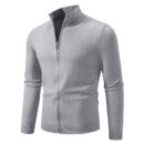 Stand Collar Simple Zipper Solid Color Cardigan Sweater