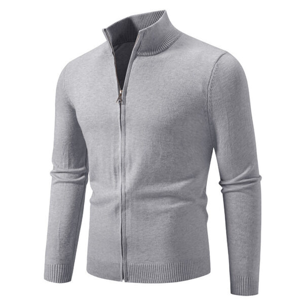 Stand Collar Simple Zipper Solid Color Cardigan Sweater - Image 2